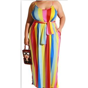 Rainbow striped plus size dress